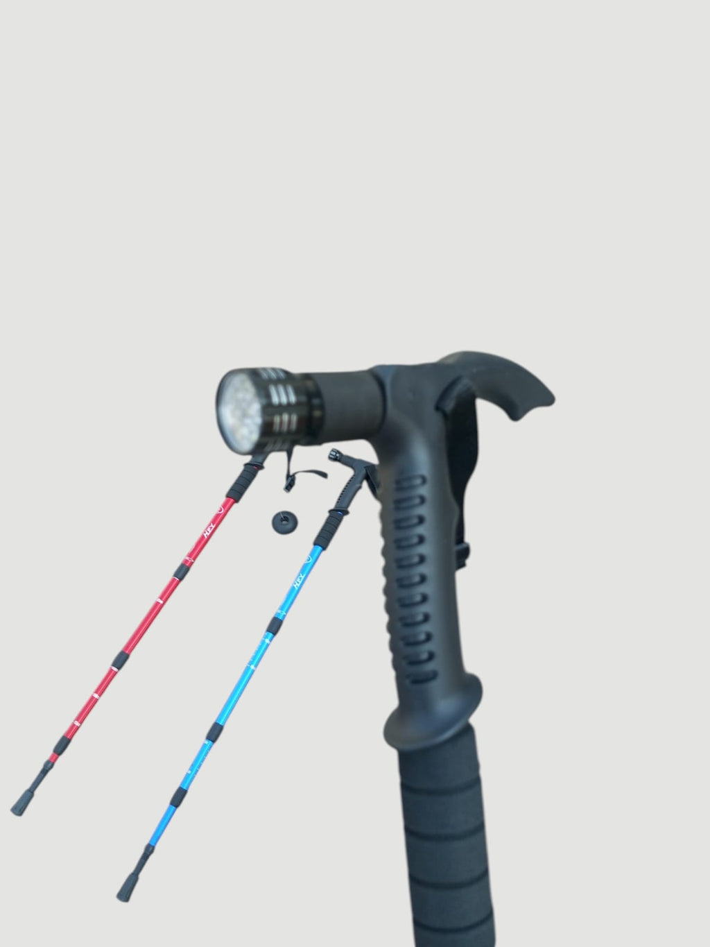 T-handle Hiking Stick with Torch RED
