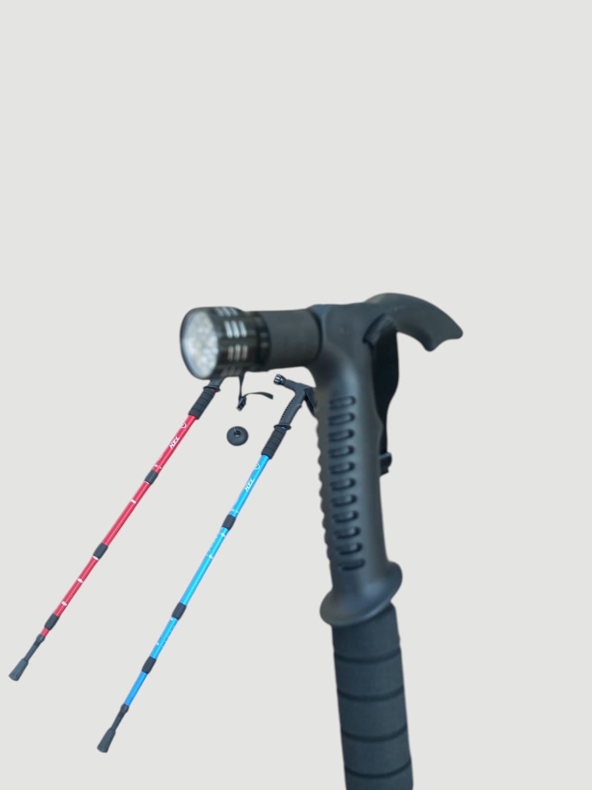 T-handle Hiking Stick with Torch CRIMSON