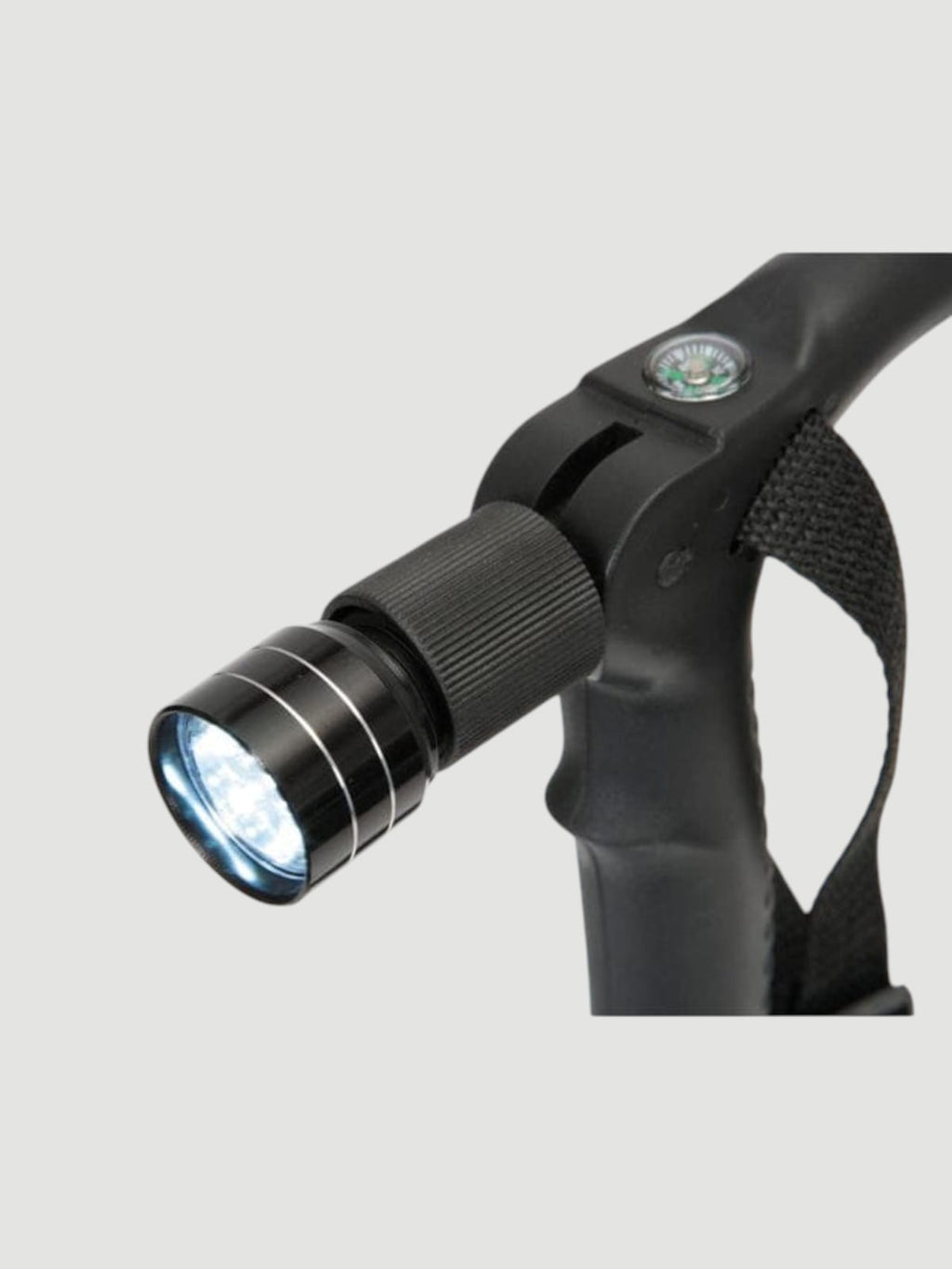 T-handle Hiking Stick with Torch black