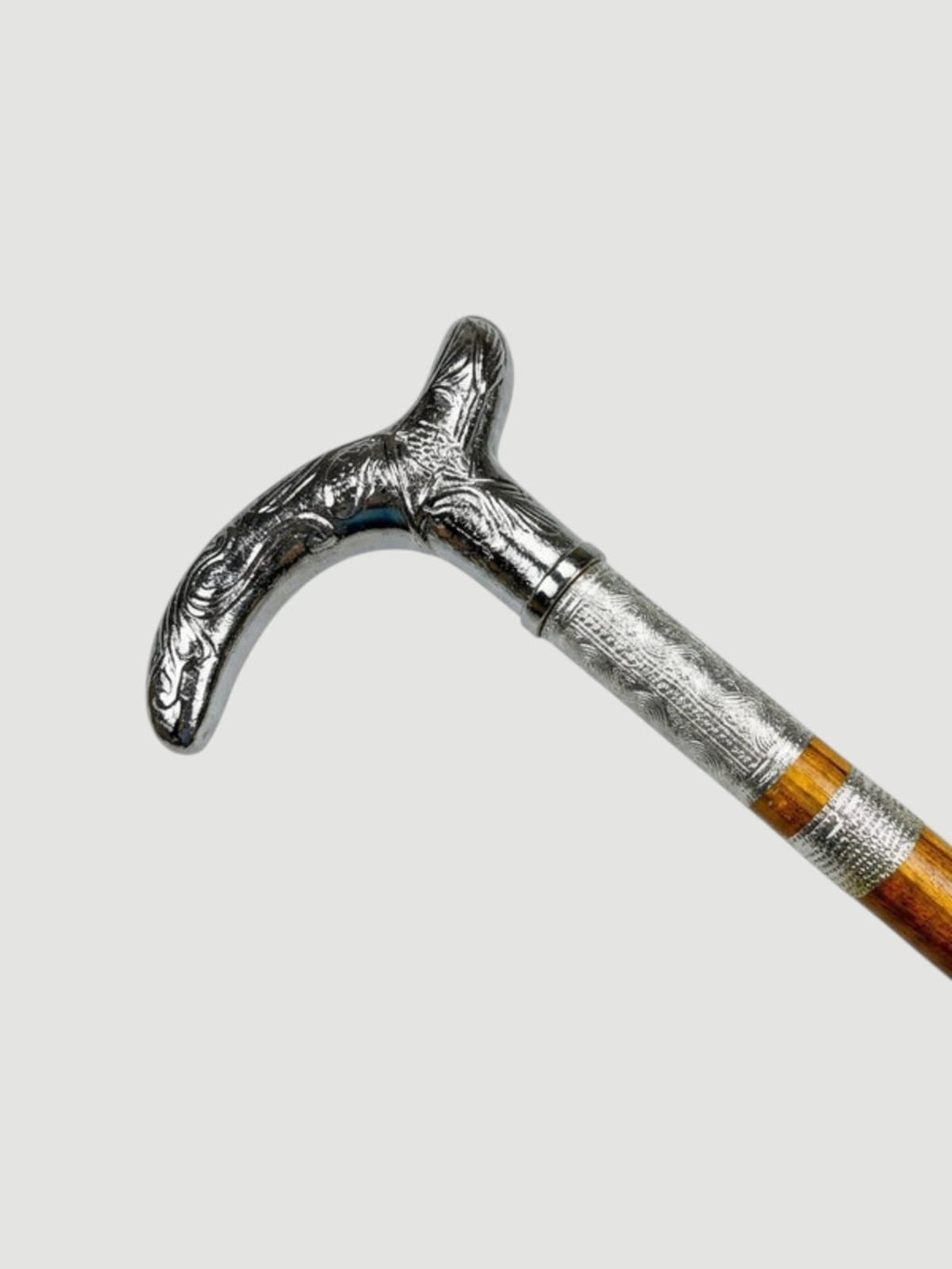 Handmade Royal Brass & Wood Walking Cane – Vintage Silver Handle