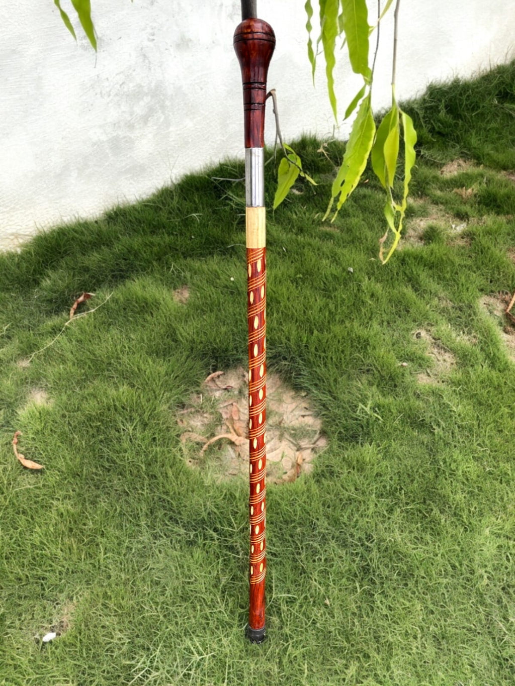 Heavy-Duty Wooden Walking Stick with Steel tube & Ergonomic Handle Brown