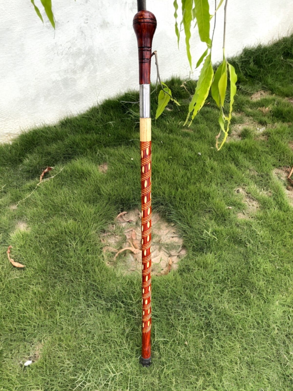 Heavy-Duty Wooden Walking Stick with Steel tube & Ergonomic Handle Brown