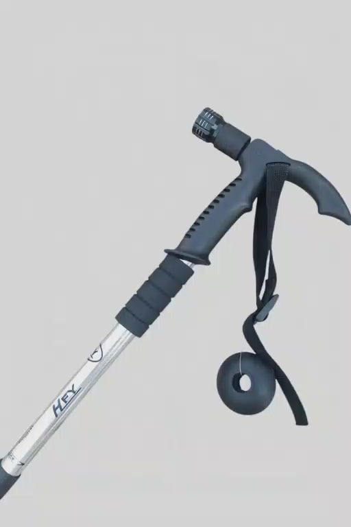 T-handle Hiking Stick with Torch white